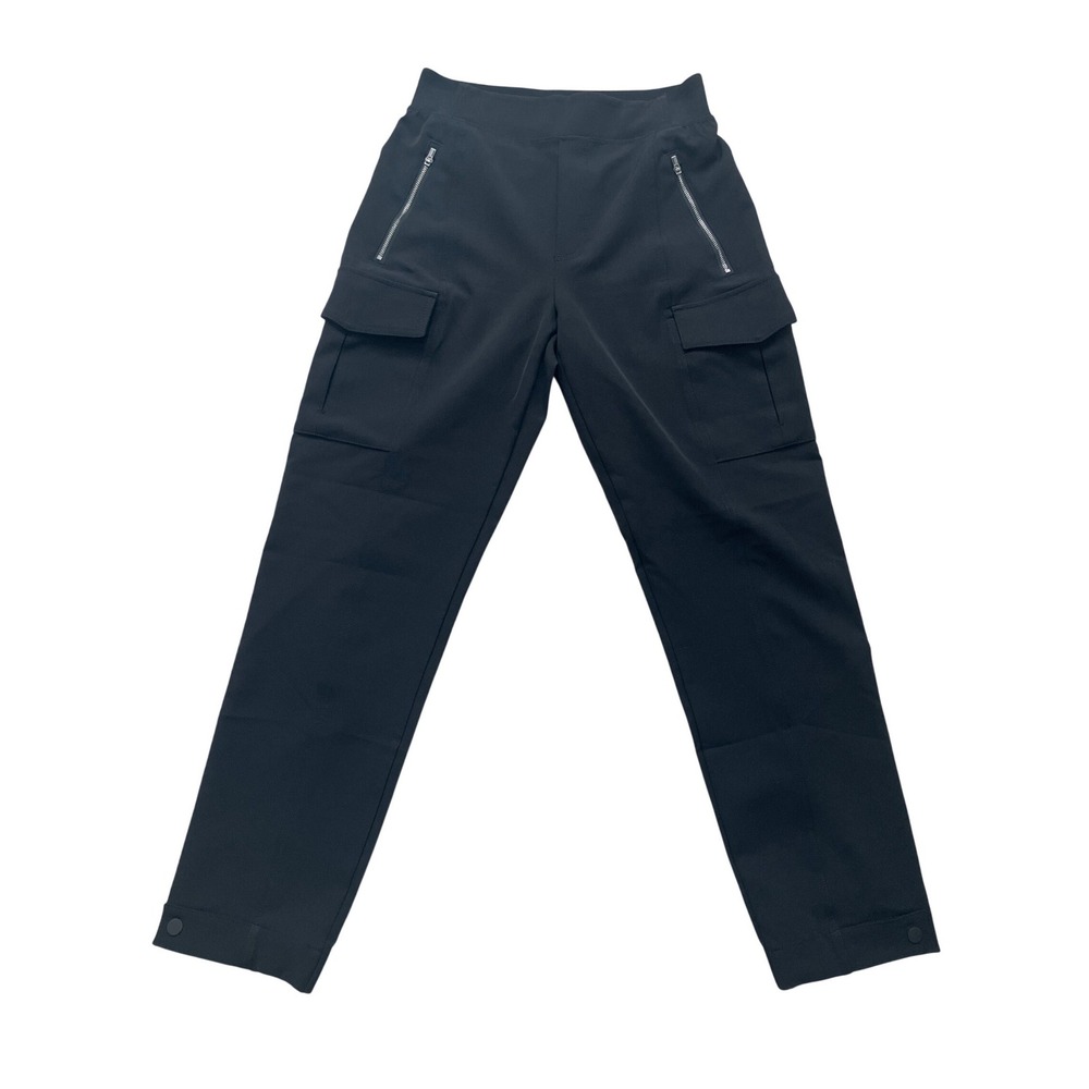 Athleta Womens Black Cargo Utility Pants Straight‎ Leg Snap Hem Size 2 NWOT